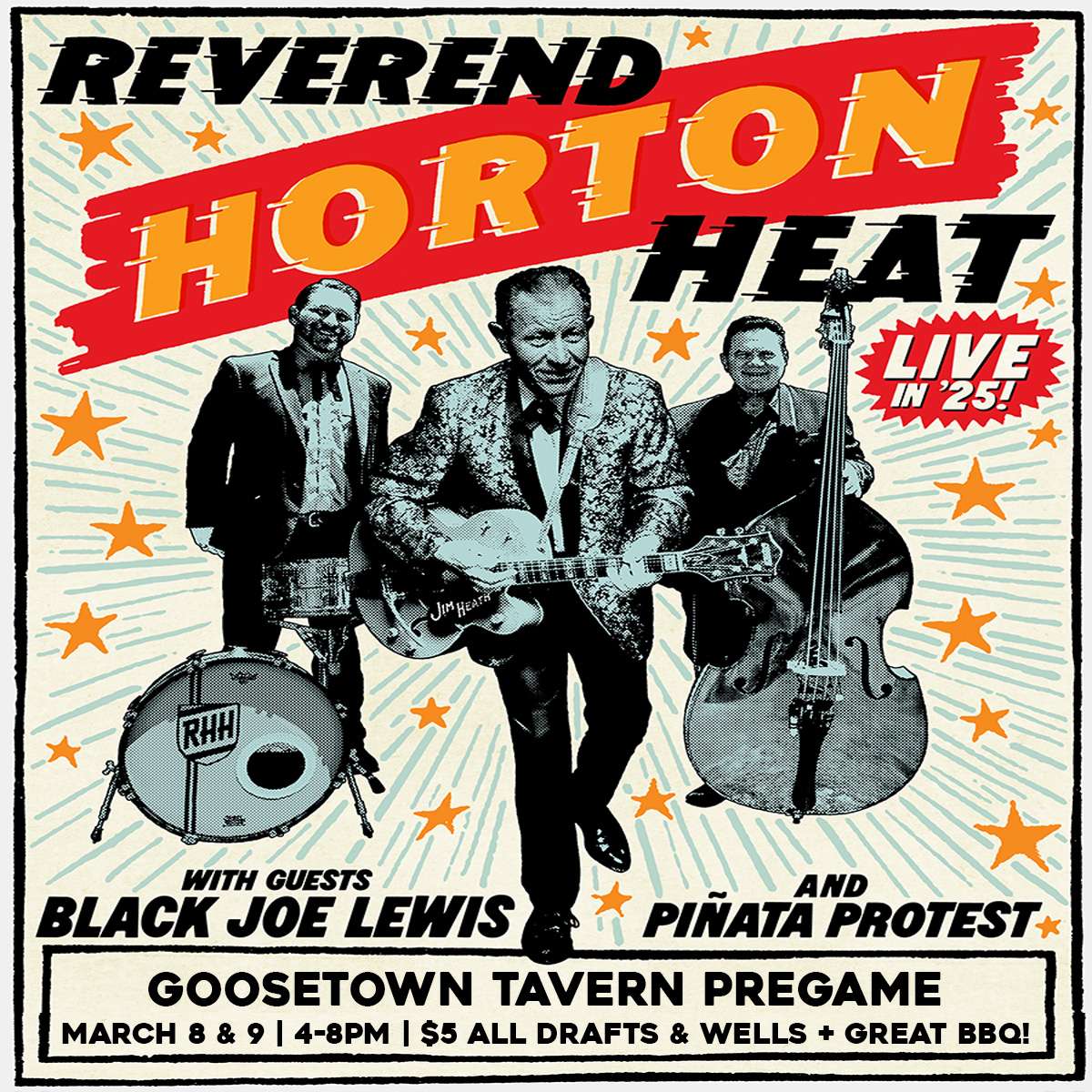 Reverend Horton Heat Pregame – Happy Hour and BBQ (4-8PM)